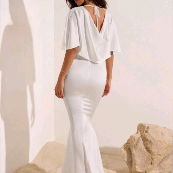 Women's Elegant Solid Color Draped Neck Top And Skirt 2 Pieces Set, Summer,Vacat - Picture 4 of 6